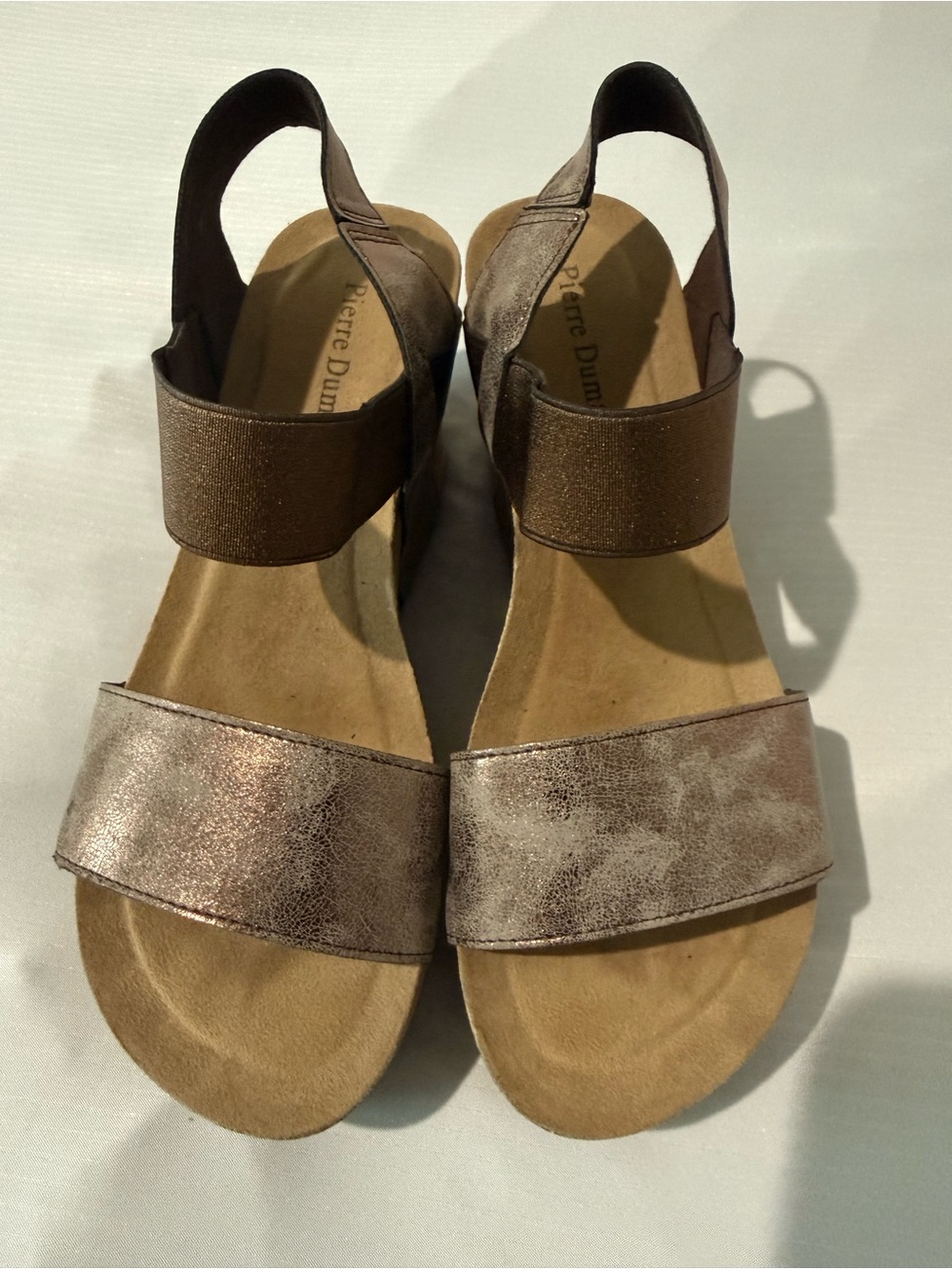Pierre Dumas Hester-1 Pewter Platform Wedge Sandals Women's Size 8.5
